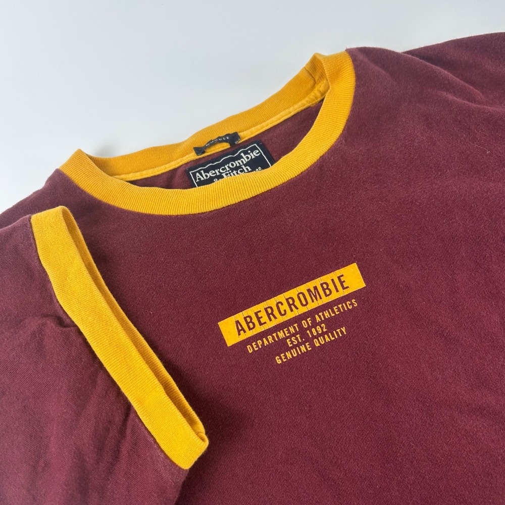 Abercrombie & Fitch Mens XL Muscle Ringer T-Shirt Maroon Athletic Graphic Y2K